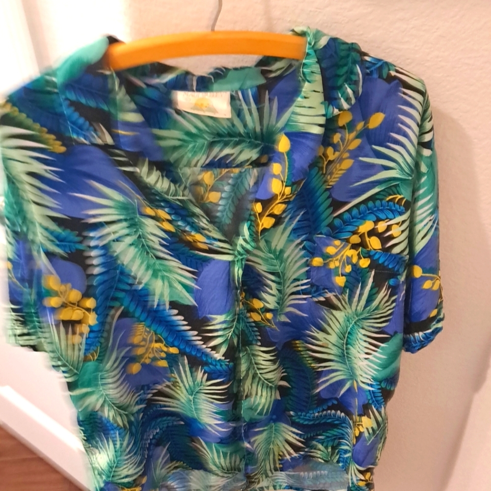 Tropical Blue and Green Short Sleeve Button Down Shirt